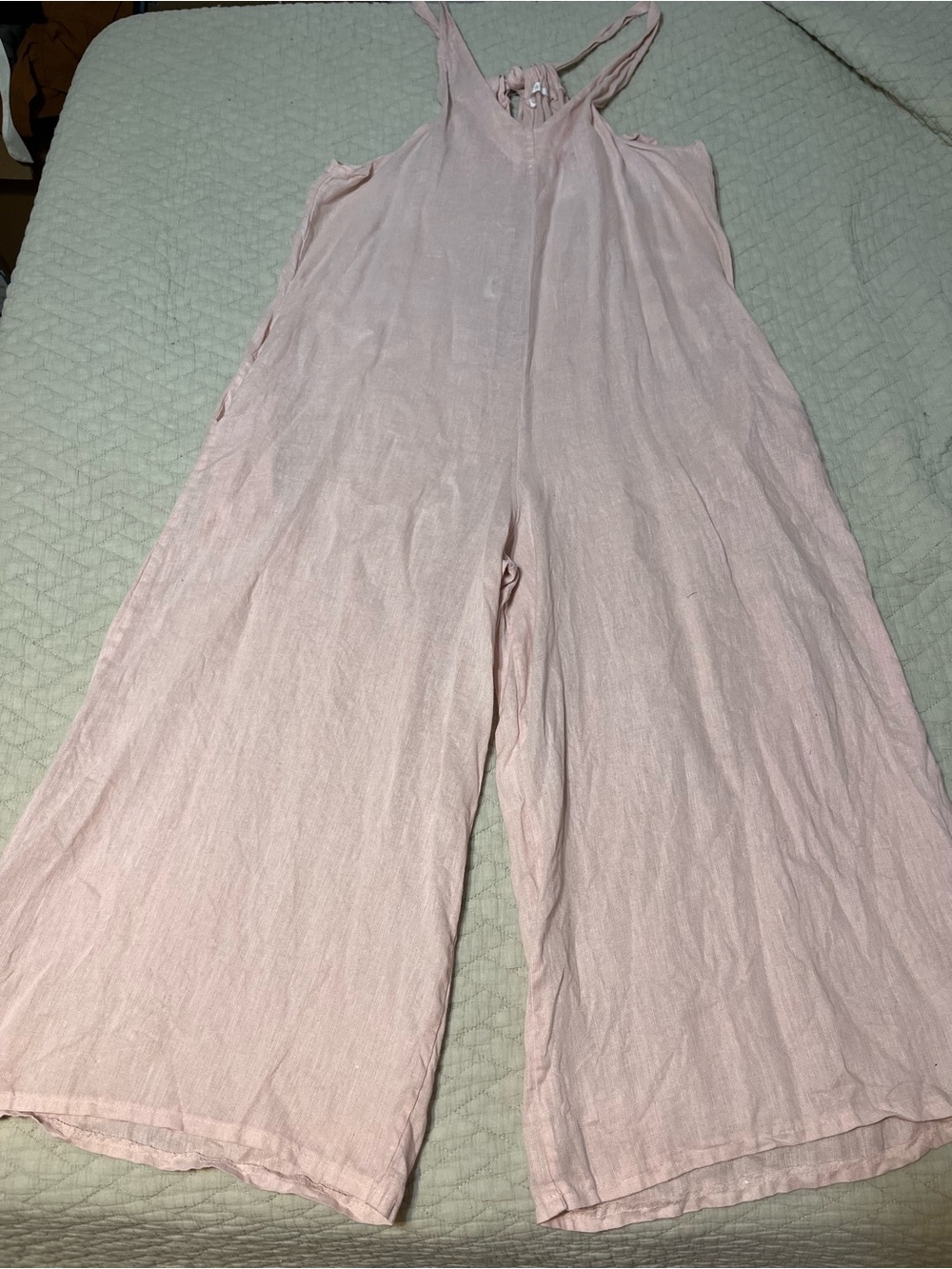 Light Pink Wide-Leg Linen Womens Jumpsuit. One size